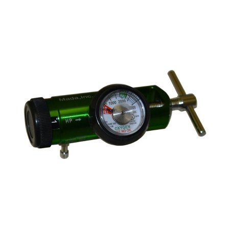 Regulator Adjustable Flow Oxygen Mini Click Style, 1/2-15 LPM, CGA-870 Yoke & Barb by MADA Medical Products, Inc.  ID M1935-15GB